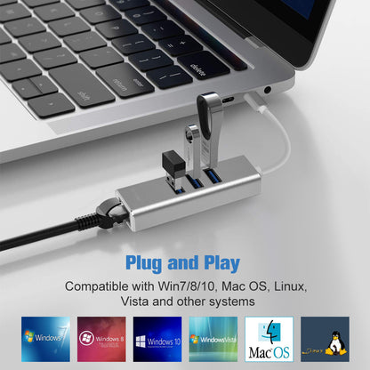 GC615 USB3.1 C/M TO 3USB3.0+RJ45（10/100/1000M） (FREE SHIPPING)