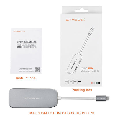 GC618 USB-C Multifunction HUB/USB3.1 C/M TO HDMI+2USB3.0+SD+TF+PD (FREE SHIPPING)