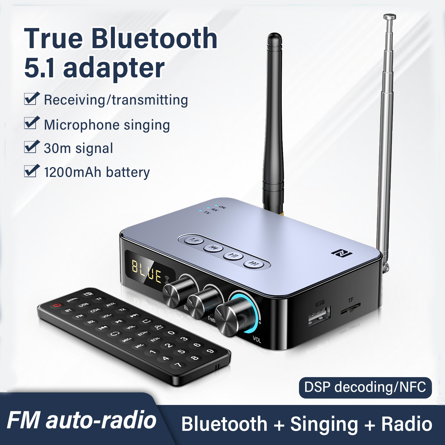 GTMEDIA R3 Adaptador de Audio Bluetooth de Largo Alcance Hi-Fi con NFC y Radio FM 